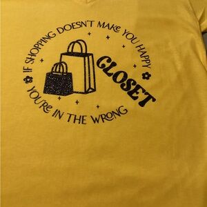 Yellow Graphic Tee with Shopping Quote